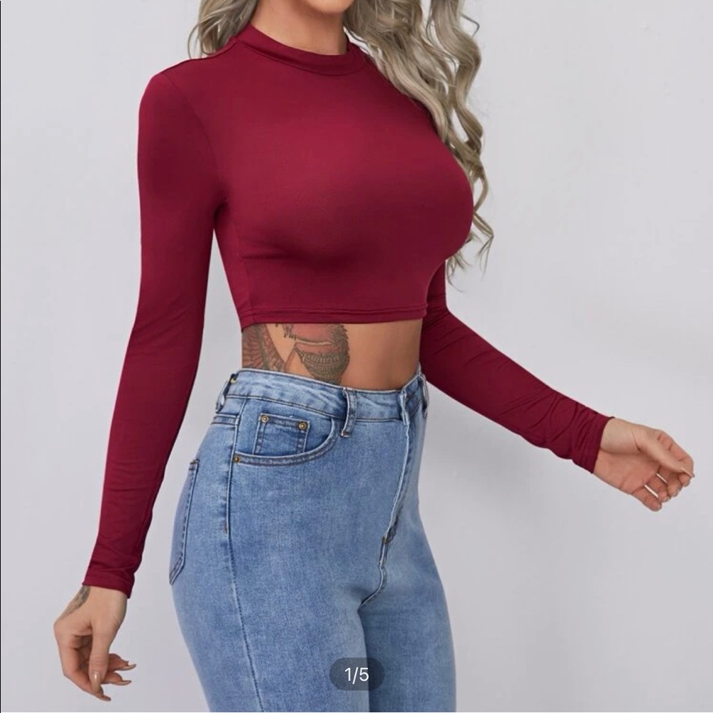 SHEIN Form-Fitting Mock Neck Crop Top